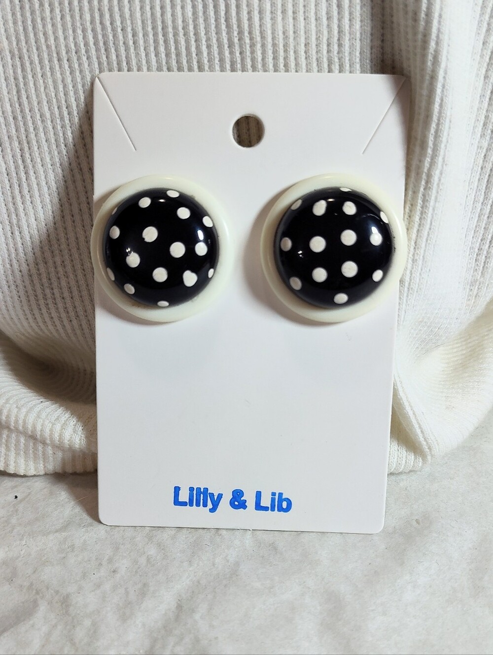 Fashion Jewelry Black and White Polka Dot Button Earrings